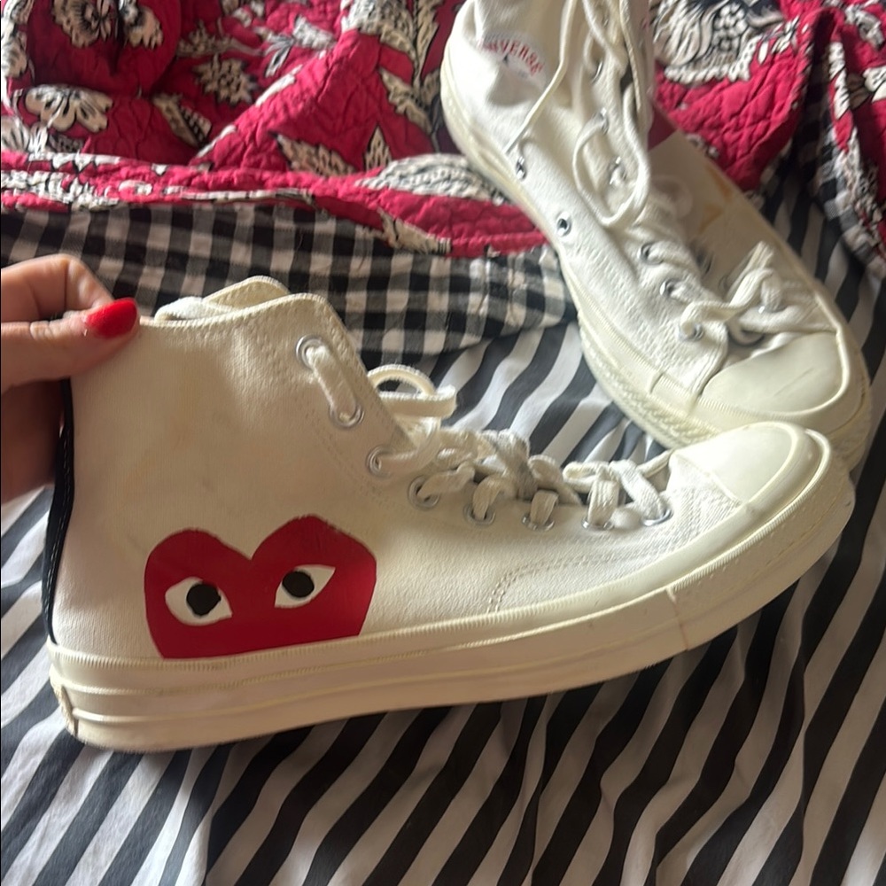 Comme des Garcons PLAY White and Red Sneakers with Heart Accents